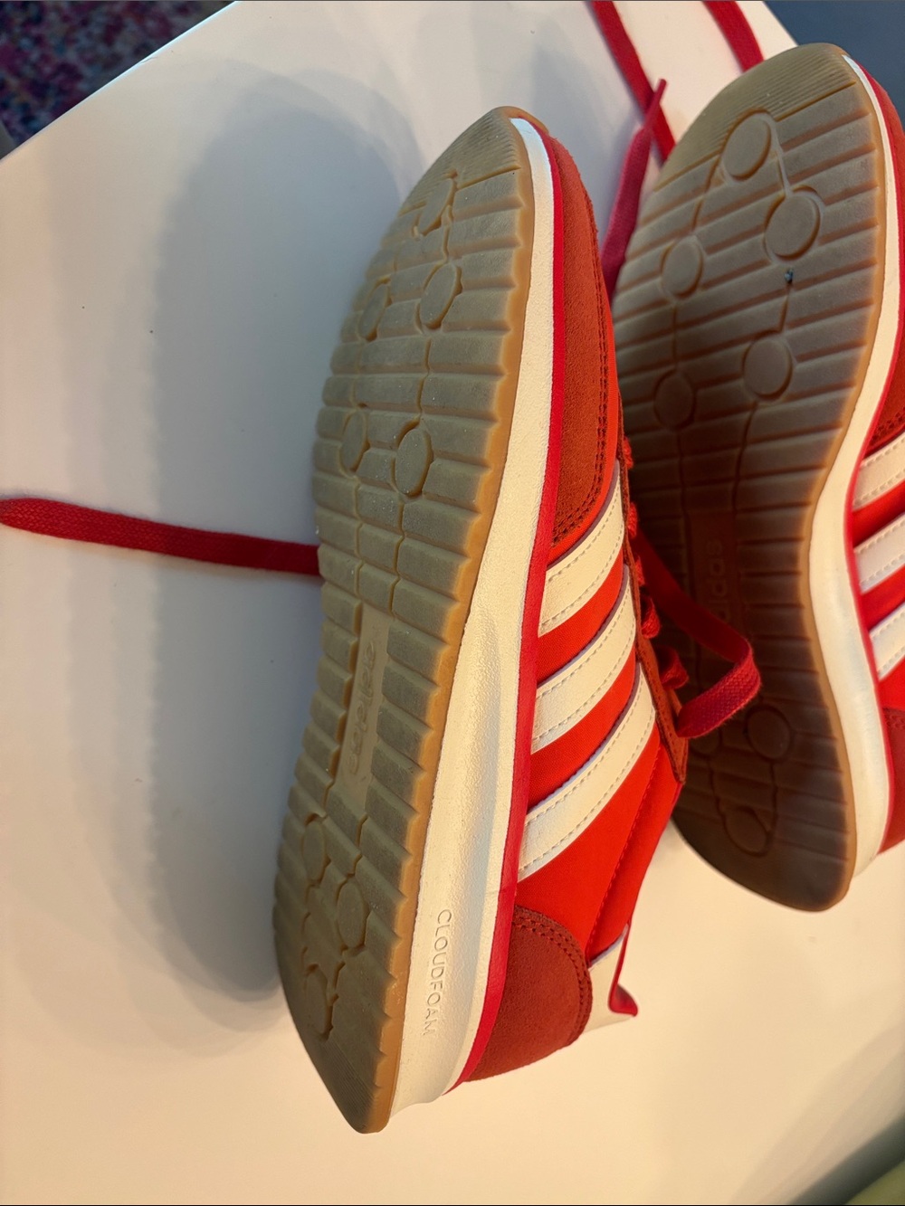 adidas Red Athletic Sneakers with White Stripes - Picture 3 of 4